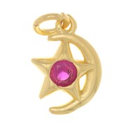 Colgante de luna y estrella con óxido de zirconio 10x8 mm - Dorado - Fucsia x1