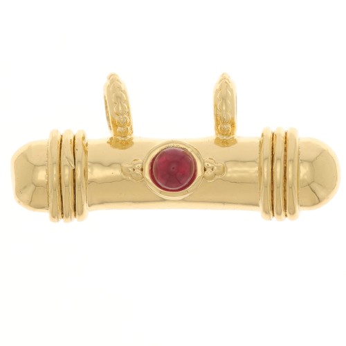 Colgante tubo étnico 9x19,5 mm con cabujón de vidrio - Dorado - Rojo x1