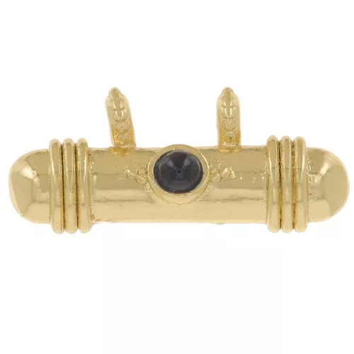 Colgante tubo étnico 9x19 mm con cabujón de vidrio - Dorado - Azul oscuro x1