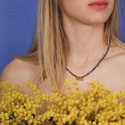 Colgante tubo étnico 9x19 mm con cabujón de vidrio - Dorado - Azul oscuro x1