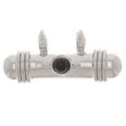 Colgante tubo étnico 9x19,5 mm con cabujón de vidrio - Rodio - Negro x1