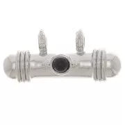Colgante tubo étnico 9x19,5 mm con cabujón de vidrio - Rodio - Negro x1