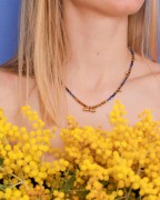 Colgante tubo étnico 9x19,5 mm con cabujón de vidrio - Rodio - Negro x1