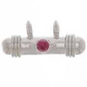 Colgante tubo étnico 9x19,5 mm con cabujón de vidrio - Rodio - Rojo x1