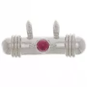 Colgante tubo étnico 9x19,5 mm con cabujón de vidrio - Rodio - Rojo x1