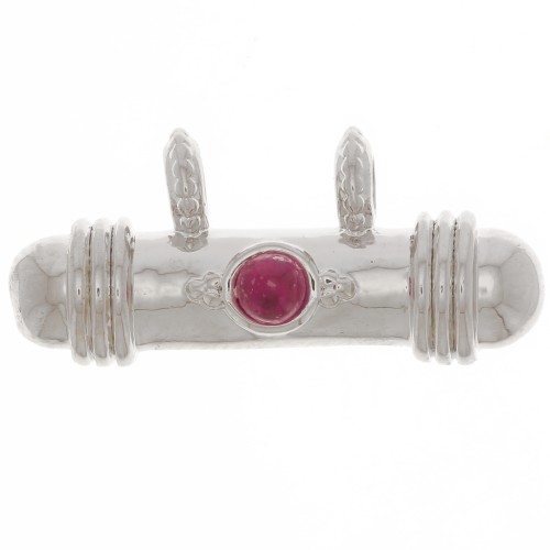 Colgante tubo étnico 9x19,5 mm con cabujón de vidrio - Rodio - Rojo x1