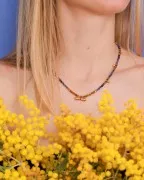 Colgante tubo étnico 9x19,5 mm con cabujón de vidrio - Rodio - Rojo x1