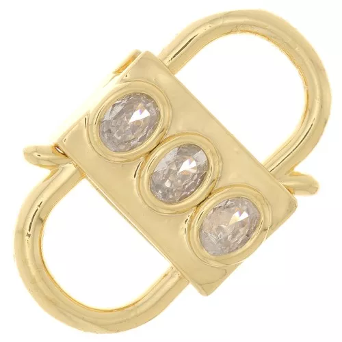 Cierre de diseño con doble apertura 23x14mm con  óxido de zirconio - Dorado - Cristal