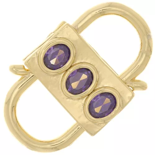Cierre de diseño con doble apertura 23x14mm con  óxido de zirconio - Dorado - Morado