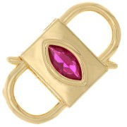 Cierre de clip de diseño con doble abertura 24x14 mm con  óxido de zirconio - Dorado - Fucsia|raw }}