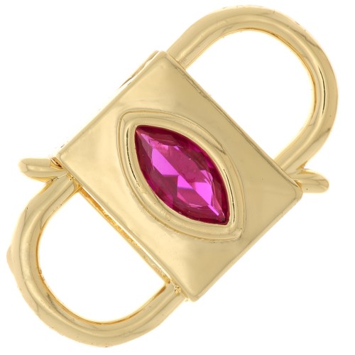 Cierre de clip de diseño con doble abertura 24x14 mm con  óxido de zirconio - Dorado - Fucsia