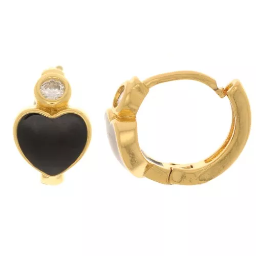 Pendientes en forma de corazón con resina epoxi y circón 13 mm - Dorado - Negro x2