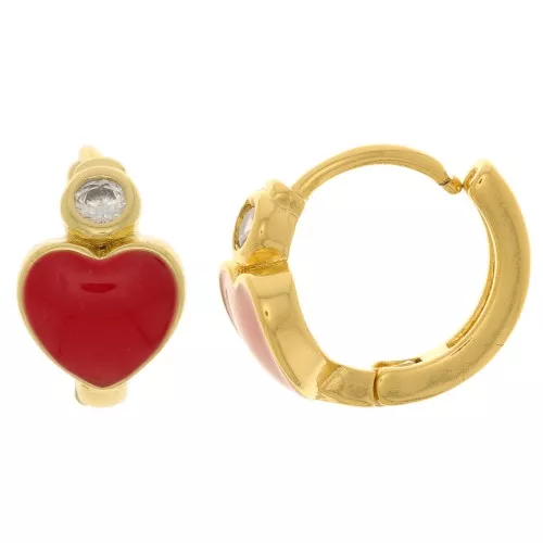 Pendientes en forma de corazón con resina epoxi y circón 13 mm - Dorado - Rojo x2