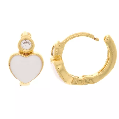 Pendientes en forma de corazón con resina epoxi y circón 13 mm - Dorado - Blanco x2