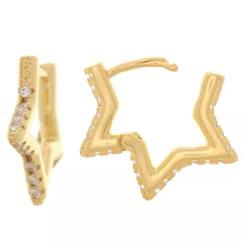 Ganchos Pendientes en forma de estrella con óxido de zirconio 19x21 mm - Dorado - Cristal x2