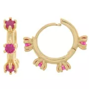 Ganchos Pendientes con óxido de zirconio 18 mm - Dorado - Fucsia x2