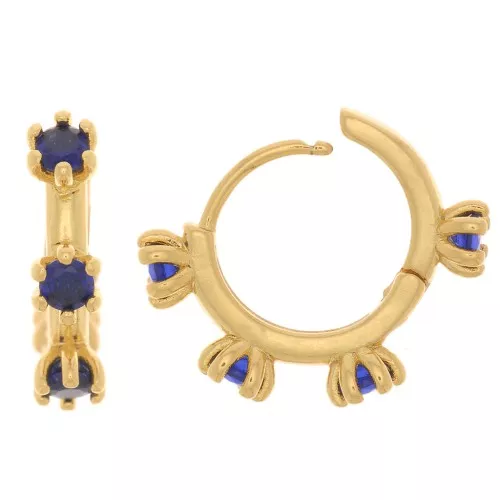 Pendientes criollos con óxido de zirconio 18 mm - Dorado - Azul oscuro x2
