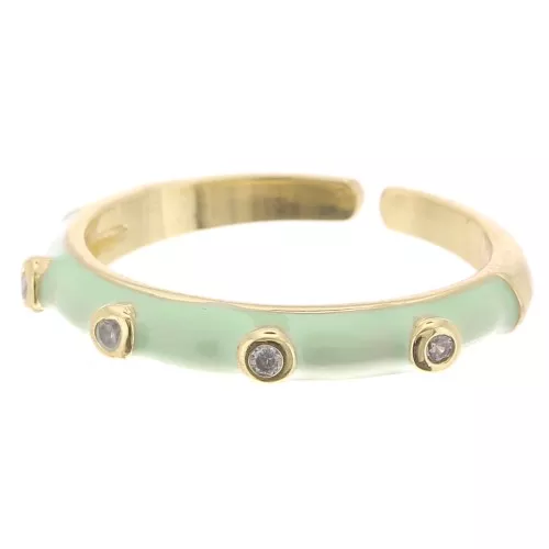 Anillo fino ajustable con resina epoxi y circonitas - Dorado - Menta - Cristal x1