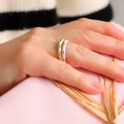 Anillo fino ajustable con resina epoxi y circonitas - Dorado - Menta - Cristal x1