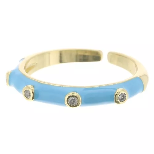 Anillo fino ajustable resina epoxi y óxido zirconio-Dorado -Azul claro -Cristal x1
