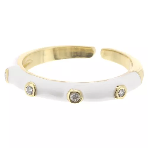 Anillo fino ajustable resina epoxi y óxido de zirconio Dorado -Blanco - Cristal x1