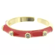 Anillo fino ajustable resina epoxi y óxido de zirconio Dorado - Rojo - Cristal x1
