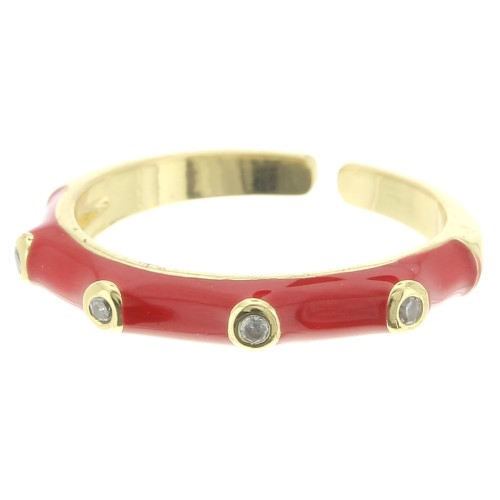 Anillo fino ajustable resina epoxi y óxido de zirconio Dorado - Rojo - Cristal x1