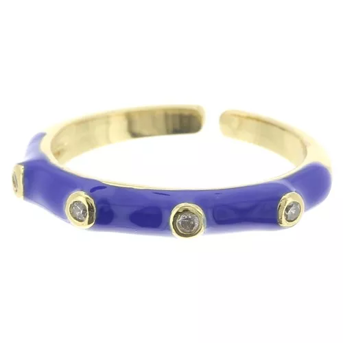 Anillo fino ajustable resina epoxi y óxido zirconio Dorado -Azul Real - Cristal x1