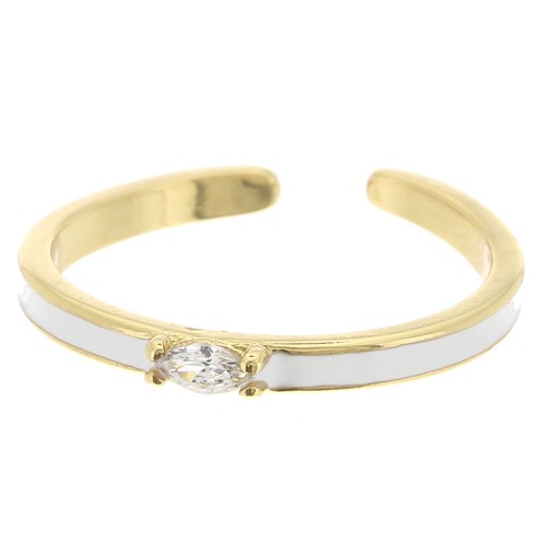 Anillo fino ajustable resina epoxi y óxido de zirco - Dorado - Blanco - Cristal x1