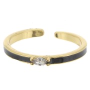 Anillo fino ajustable - resina epoxi y óxido de zirc - Dorado - Negro - Cristal x1