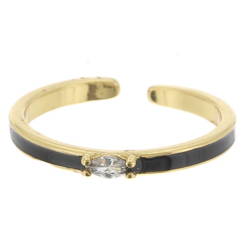 Anillo fino ajustable - resina epoxi y óxido de zirc - Dorado - Negro - Cristal x1