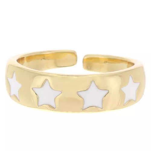 Anillo ajustable con estrellas en resina epoxi - Dorado - Blanco x1