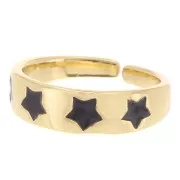 Anillo ajustable con estrellas en resina epoxi - Dorado - Negro x1