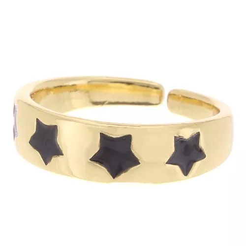 Anillo ajustable con estrellas en resina epoxi - Dorado - Negro x1