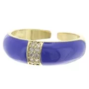 Anillo ancho ajustable resina epoxi y óxido zircon Dorado - Azul Real - Cristal x1