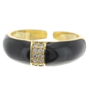 Anillo ancho ajustable resina epoxi y óxido zirconio - Dorado - Negro - Cristal x1|raw }}