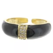Anillo ancho ajustable resina epoxi y óxido zirconio - Dorado - Negro - Cristal x1