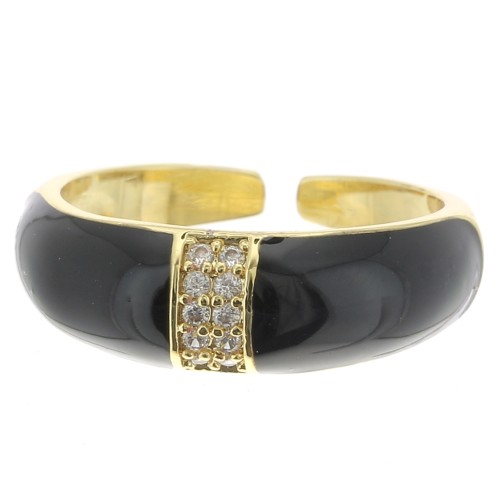 Anillo ancho ajustable resina epoxi y óxido zirconio - Dorado - Negro - Cristal x1