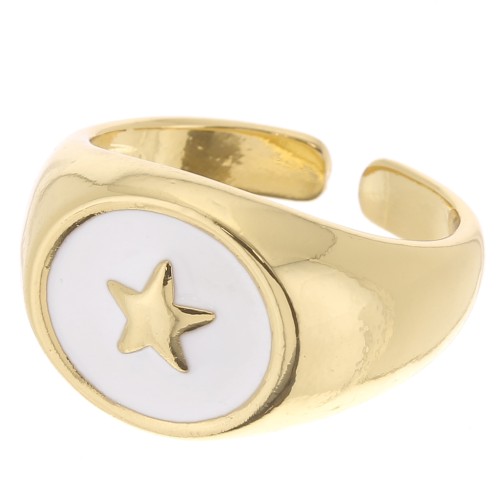 Anillo de sello - Motivo de estrella con resina epoxi - Talla 54 - Dorado - Blanco x1