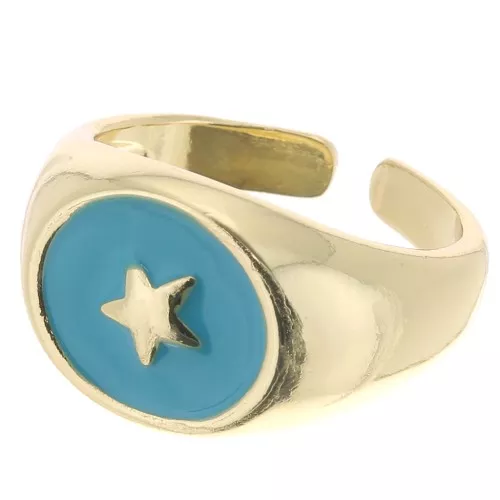 Anillo con estrella de resina epoxi - Talla 54 - Dorado - Turquesa x1