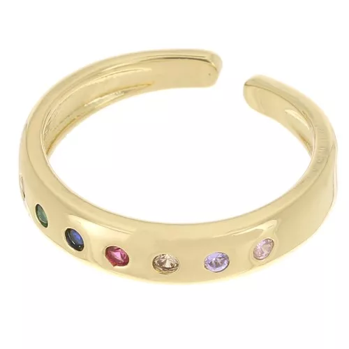 Anillo fino ajustable con óxido de zirconio - Dorado - Multicolor x1