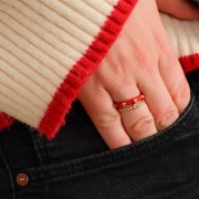 Anillo fino ajustable con óxido de zirconio - Dorado - Cristal x1