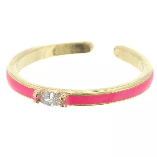Anillo fino ajustable resina epoxi y óxido Dorado - Rosa fluorescente - Cristal x1