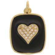 Colgante corazón de óxido de zirconio y resina epoxi 19x15 mm - Dorado - Negro