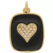 Colgante corazón de óxido de zirconio y resina epoxi 19x15 mm - Dorado - Negro