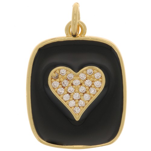 Colgante corazón de óxido de zirconio y resina epoxi 19x15 mm - Dorado - Negro