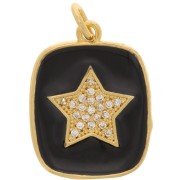 Colgante rectángulo de óxido de zirconio y resina epoxi con motivo de estrella 19x15 mm - Dorado - Negro