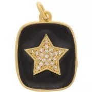 Colgante rectángulo de óxido de zirconio y resina epoxi con motivo de estrella 19x15 mm - Dorado - Negro