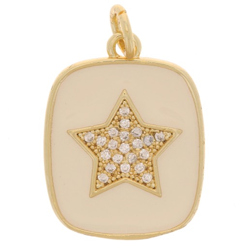 Colgante rectángulo de óxido de zirconio y resina epoxi con motivo de estrella 19x15 mm - Dorado - Nude