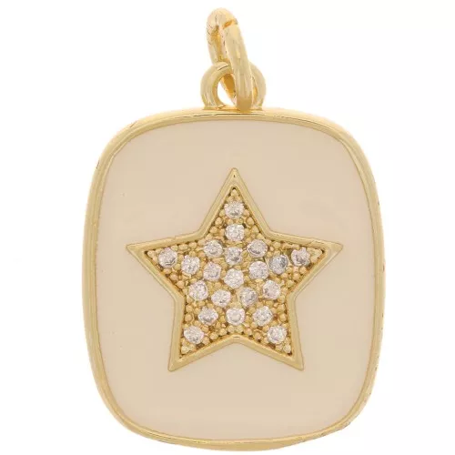 Colgante rectángulo de óxido de zirconio y resina epoxi con motivo de estrella 19x15 mm - Dorado - Nude